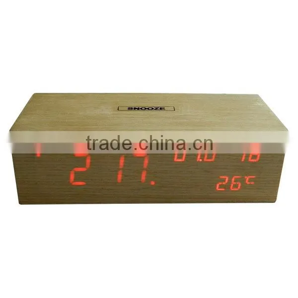 Office Digital LED Wood Clock with Calendar and Touch Function