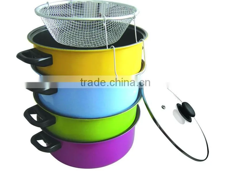 Carbon steel deep frying pan with basket