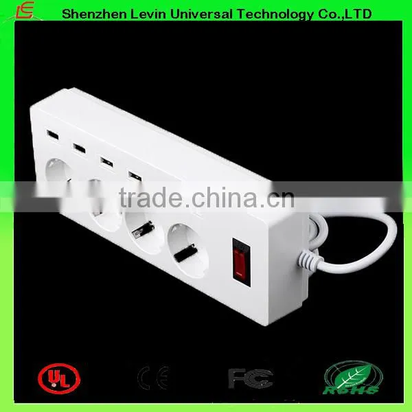 China Supply CE Cheap Extension Power Plug 6Gang 4 Port USB EU Power Strip Socket