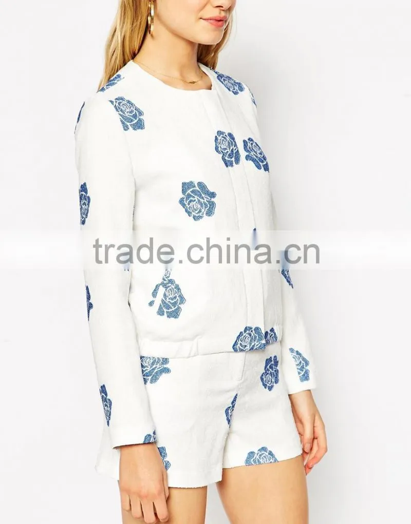 2015 Floral Pattern Cotton Woven Sexy Spring woman Jacket