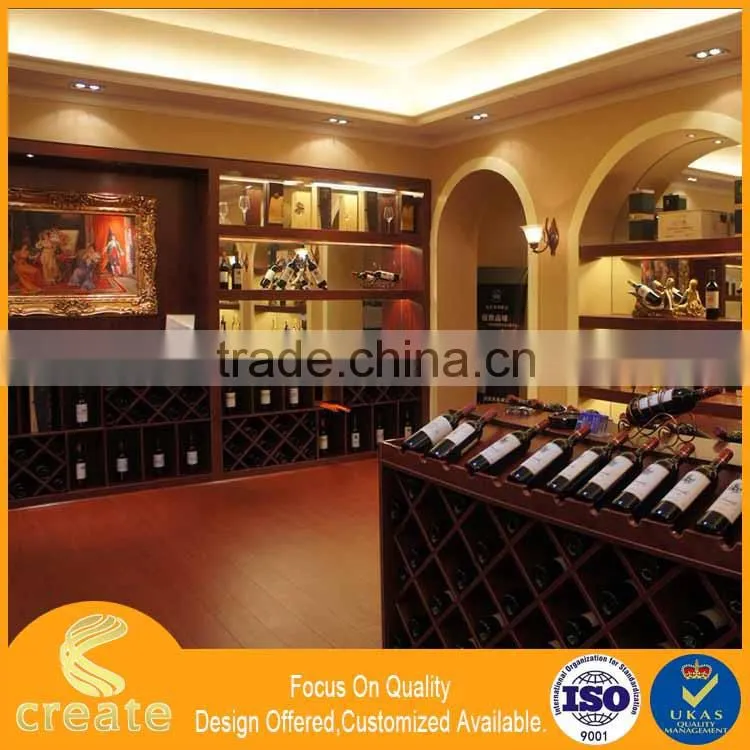 Luxury Wooden Black Exhibition Wine Display Rack Showcase With Led light& Matt Finish For Wine Shop Interior Decoration