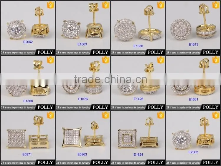 Hip pop jewelry fashion stud earring 925 silver square shape