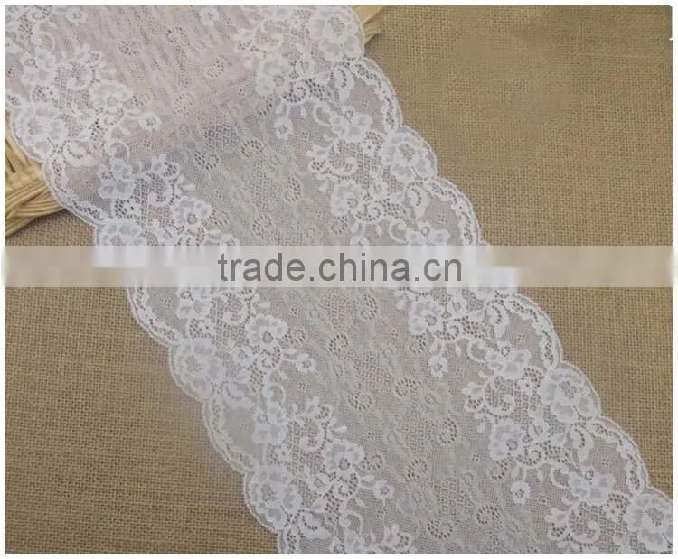 China Factory Fashion New Design Wide 8.67" Eslatic White Soft Spandex Nylon Warp Knitted lace wedding dresses