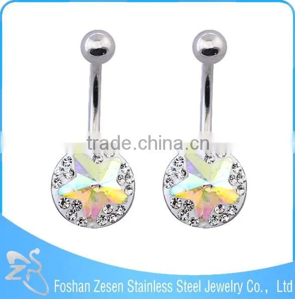 Factory direct sale fashion clear crystal wholesale surgical steel navel belly ring