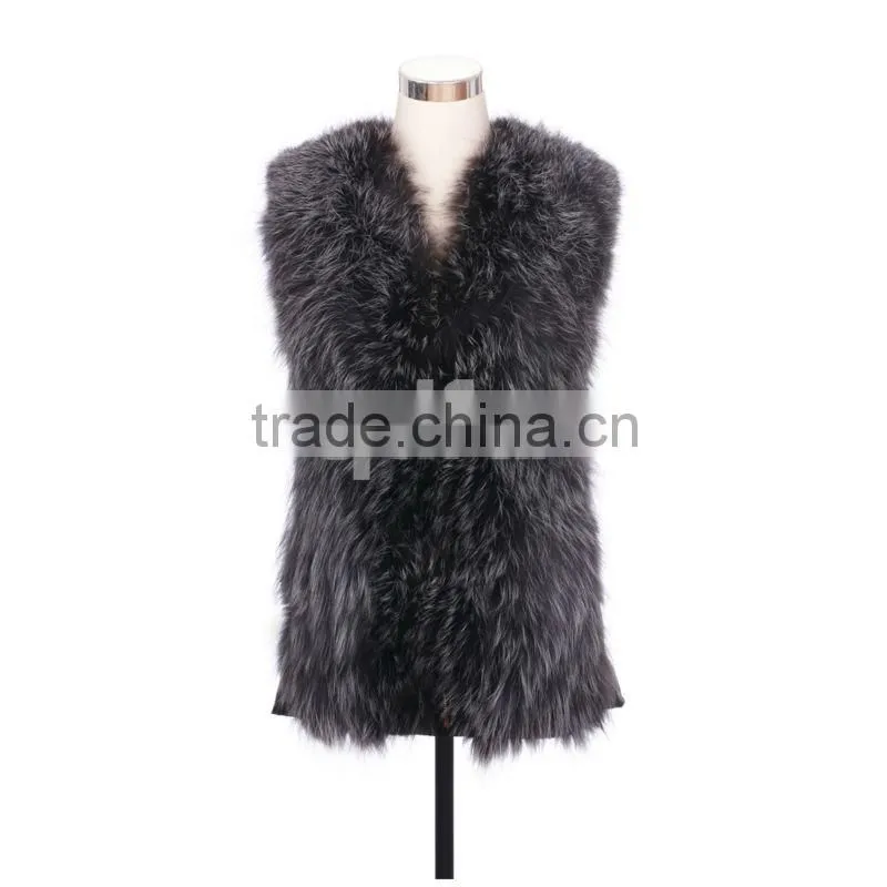 QD30530 Factory Wholesale Fashion Simple Silver Fox Fur Vest For Women 2016