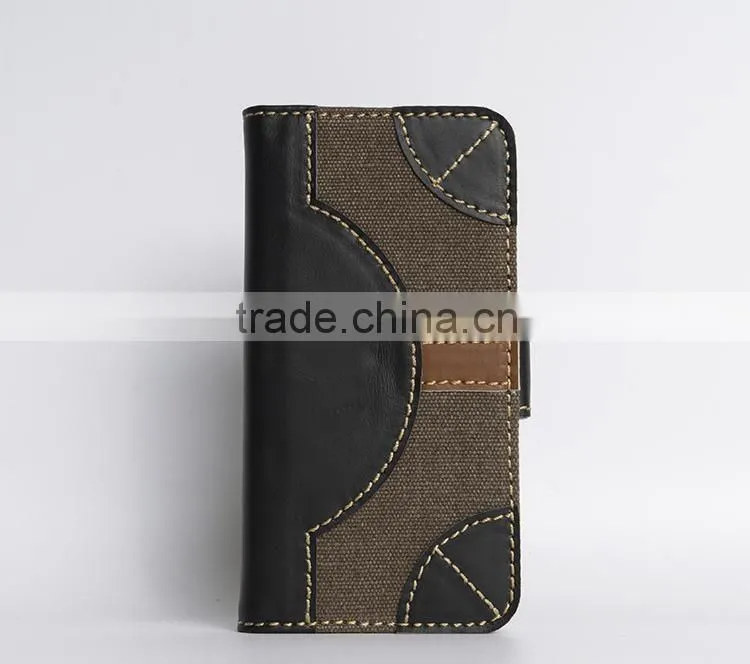 Full-grain cowhide leather with retro 18oz waxed canvas case for iPhone 6s plus handmade waxed canvas bag case for mobile phone