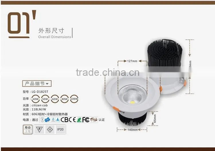 Recessed Spotlight Type High Power 8 inch 100W COB LED Downlight