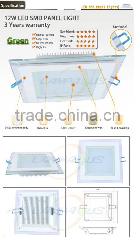 2014 newest square panel lights series 3~18w led panel light, dimmable led ceiling light panel 12w