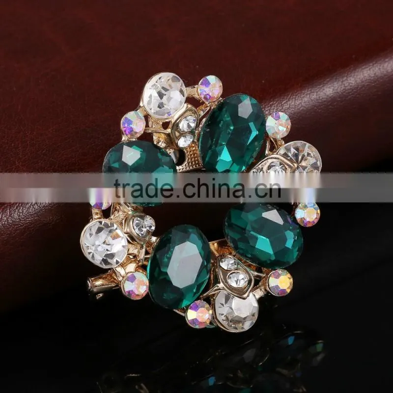 Color Rhinestone Flower Brooch Pins,Hollow Artificial Green Diamond Scarf Buckle For Dress