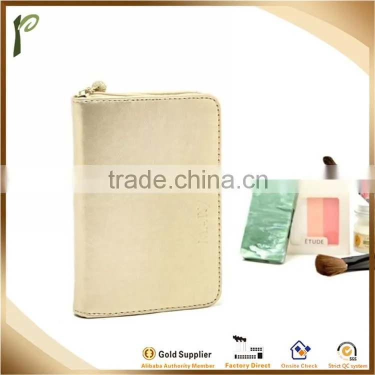 Popwide Hot Fashion PU High Quality Gold Color Beautycase with Mirror