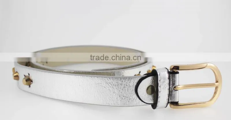 fashion metal studded women jeans belt with shiny PU leather for jeans in yiwu
