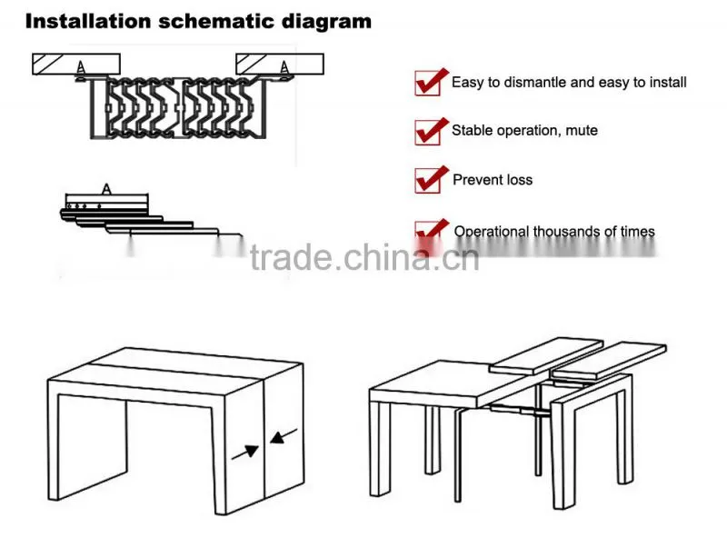 Aluminium Alloy Section folding Table Slide(table extension mechanism)