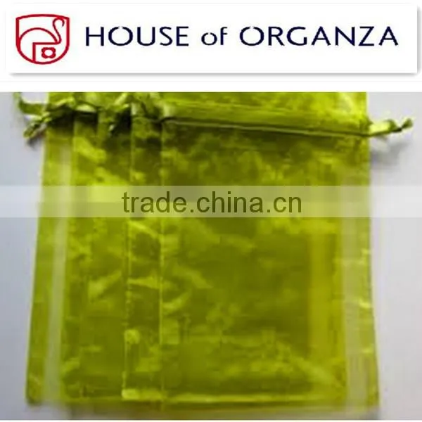 Green Organza Candy Pouch Drawstring With Stamping For Gift