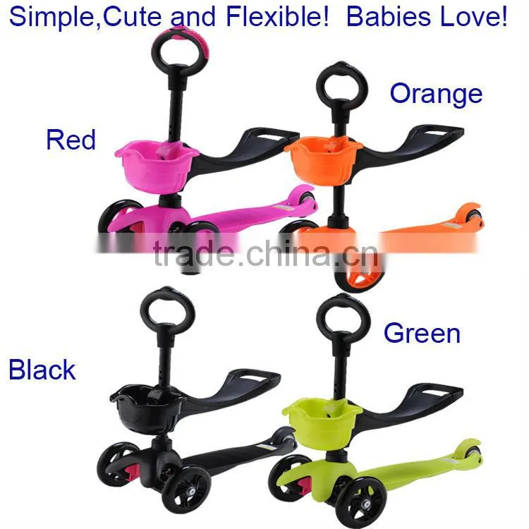 Hot selling 3 in 1 freestyle kick scooter with O-bar and basket for pushing