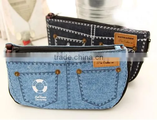 Fashion jeans pencil case with two zippers made in china