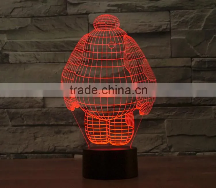 Wholesale Baymax LED 3D Illusion Night Light Lamp, Acrylic decorative With 7 Colors multicor Changing