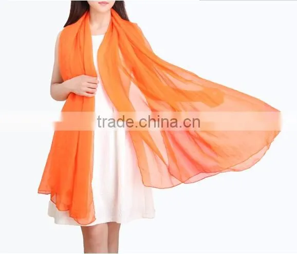 Colourful polyester chiffon long scarf in solid colour