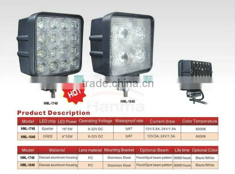 Wide flood 120 degree led tractor lights,car accessories 50W LED work light, waterproof auto lamp