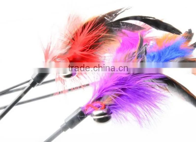 Turkey feather cat teaser ,p0w7c cat toy feather on stick for sale