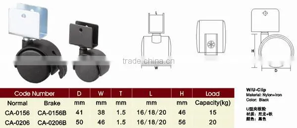 KOYUET With Brake U Metal Nylon High Quality Outdoor Furniture Caster Wheel