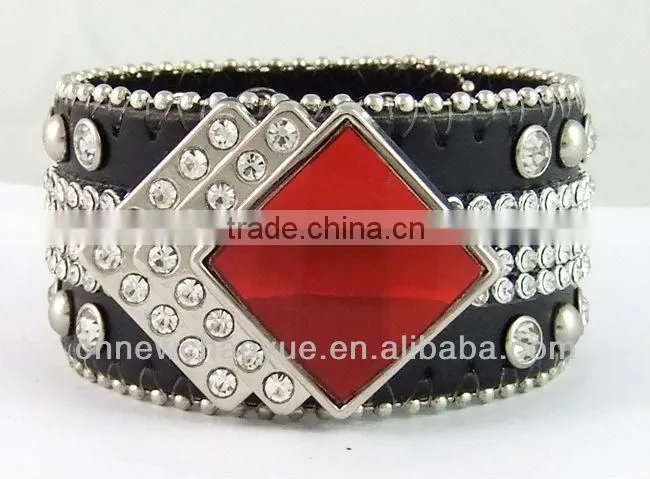 Fashion 100% real leather rhinestone bracelet