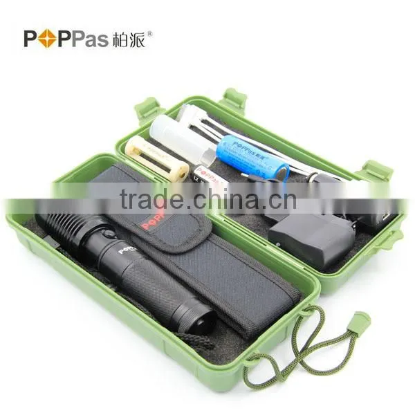 POPPAS 6618 High Power XML T6 Led Aluminium USB 5 pin Rechargeable Zoomable LED Flashlight Torch Set