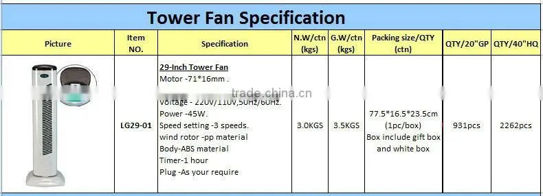 29" tower fan/slim tower fan