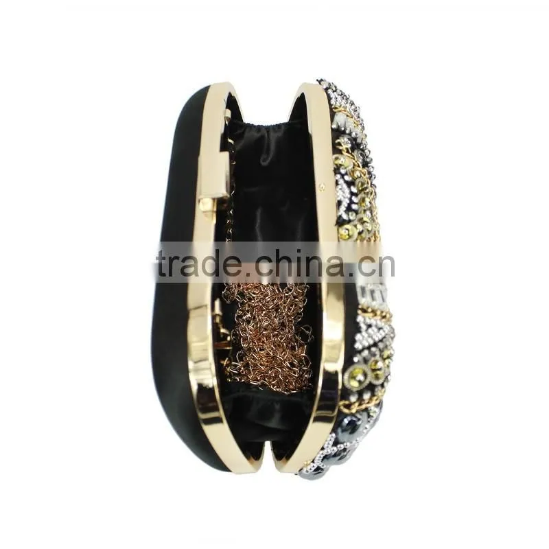 fashion classic design embroidery flowers party black diamond clutch evening bag shoulder bag handbag ladies purse(C024)