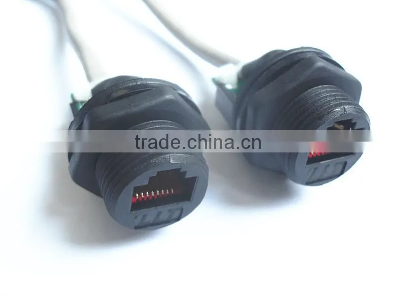 LLT rj45 panel mount connector soldered with network cable