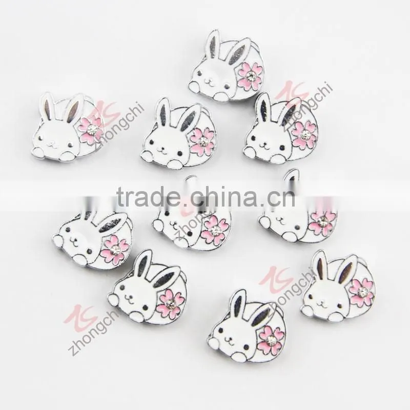 metal enamel crystal hare slider charms (JP08)