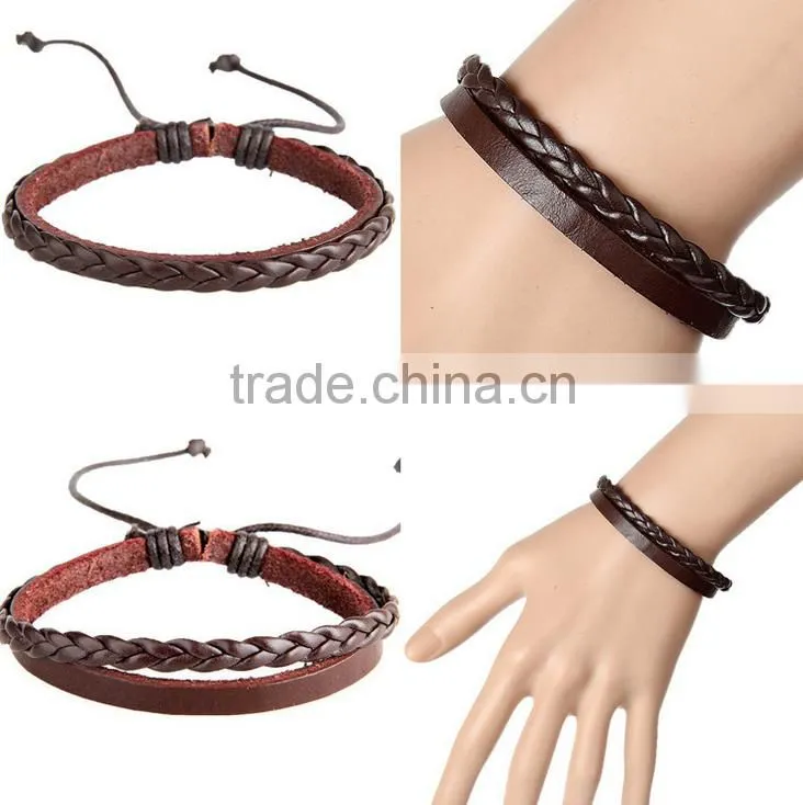 Fashion Men Jewelry Cow Rivet Skull Charms Leather Bracelet