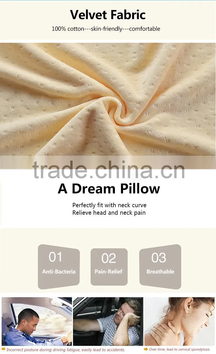 XD-KO001 65D 100% natural latex car massage pillow/car neck pillow with size 30*20*10