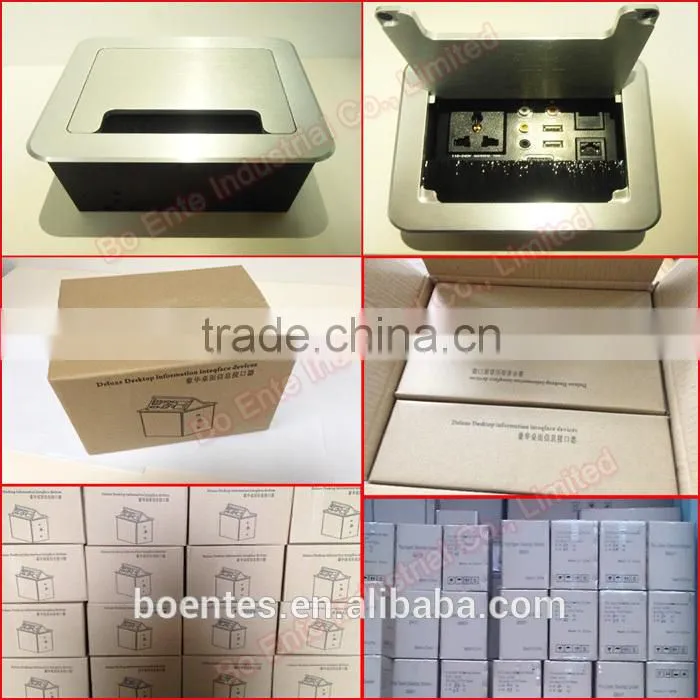 Black Desktop Socket/Aluminum Brushed Tabletop Power Outlets/Desk Sockets Box