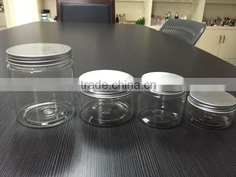 china 250g 300g 400g pet jars with aluminum lid clear pet jar