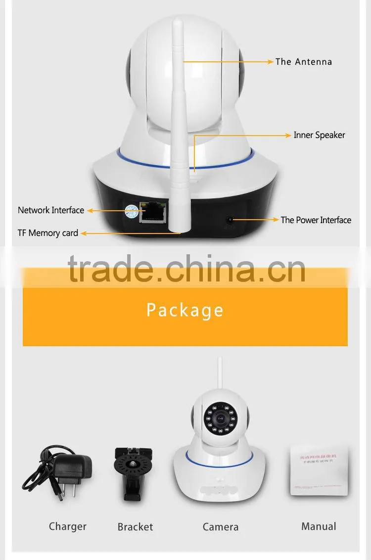 wireless home alarm system wifi ip camera with linkage alarm system