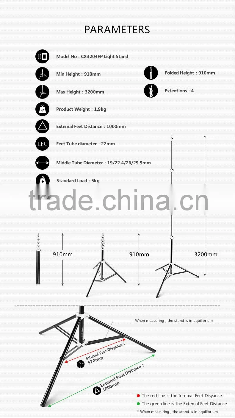 Factory supply HPUSN four-section photographic heavy duty aluminum telescopic air-cushion light stand