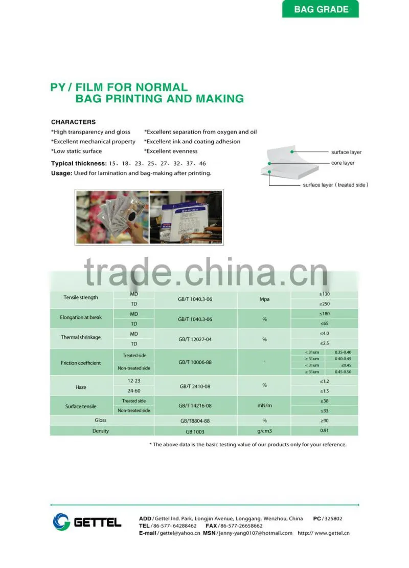 New Products bopp clear film for India