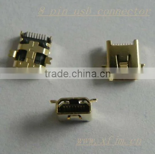 8 pin female mini usb connector ,gold-plated