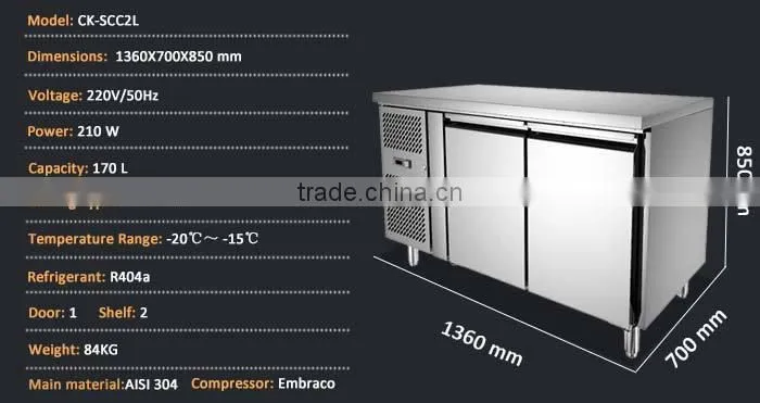 2 Door Stainless steel Commercial Undercounter Bakery Freezer/Boat Freezer/Fish Freezer