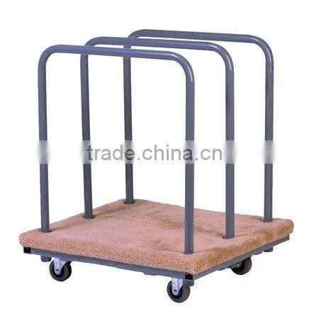 panel cart with 3 uprights , 6 x2 " swivel heavy duty casters ,and wood deck covered with carpet
