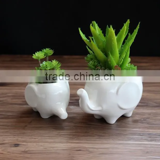 Indoor decor ceramic flower pots small white animal bonsai