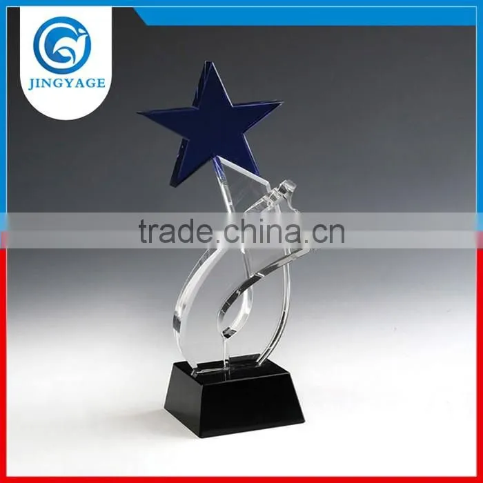 Jingyage blue crystal star awards stars crystal trophy with black base shooting star award trophy
