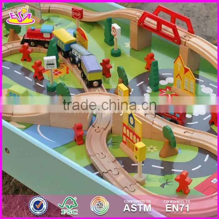 2017 New design funny activity toys wooden kids train table W04C071