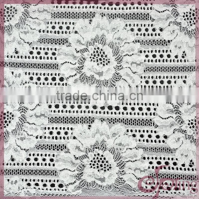 White flower design jacquard cotton nylon warp knitting fabric cotton lace fabric for dress