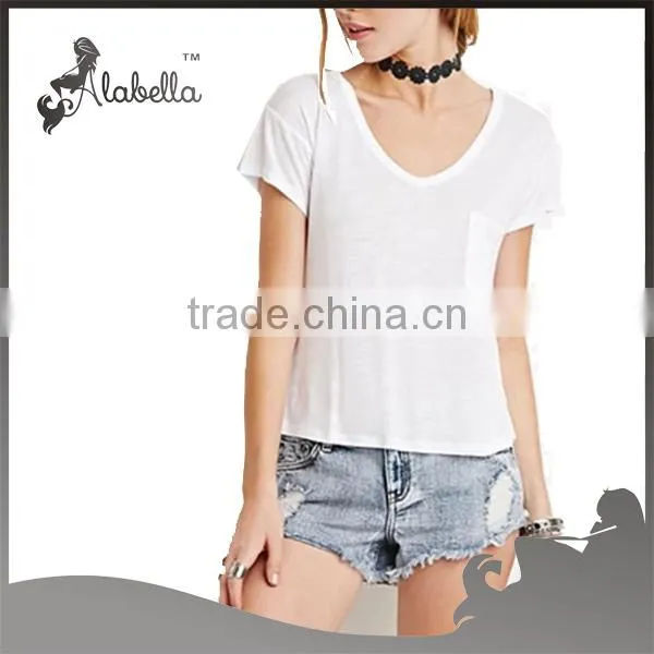 Plain white t-shirts v neck t shirts with pocket tee