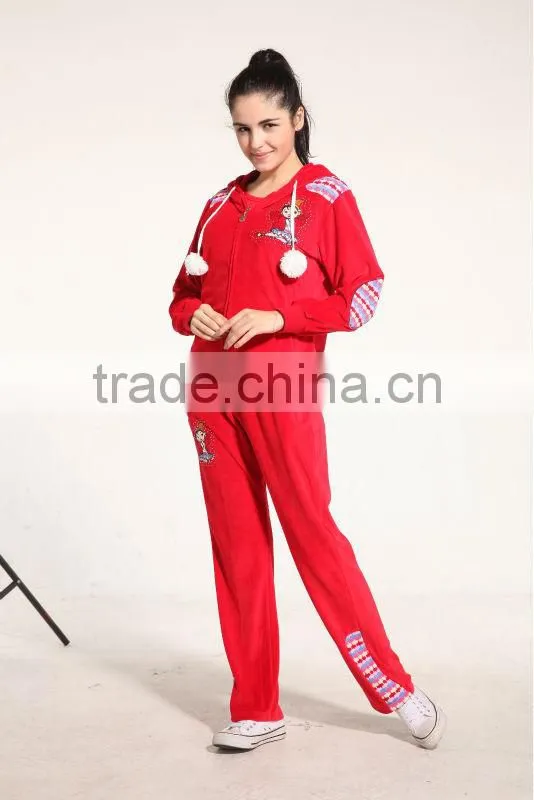 2016 china lovely red wholesale velvet for women branded cheap tracksuits sports wear
