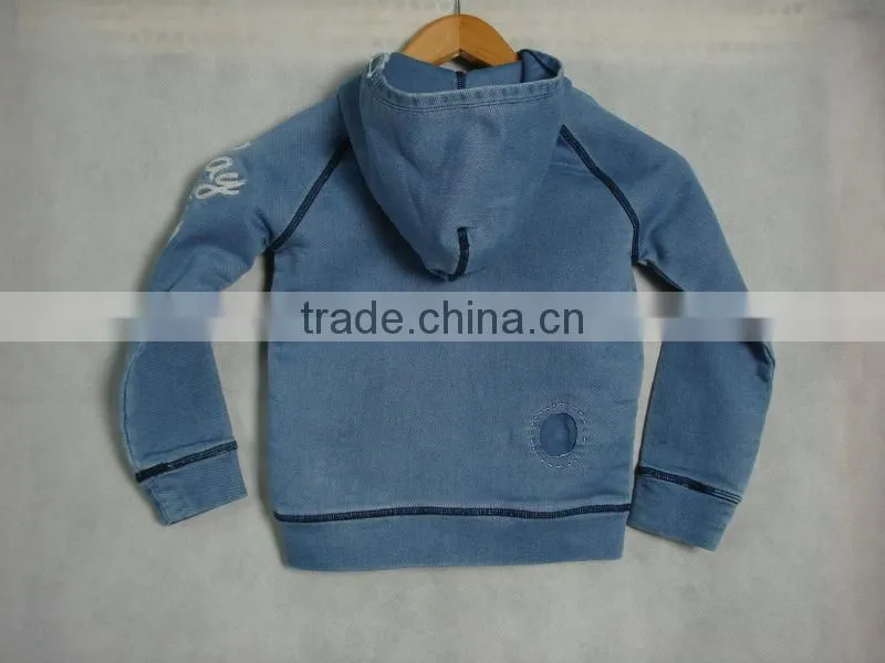 high quality mid blue jean jacket with hoodie for children