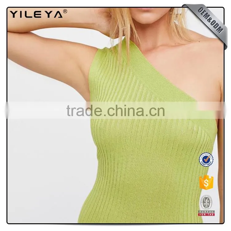 Yileya manufacturer full services offer light knit green bodycon midi one shoulder dress