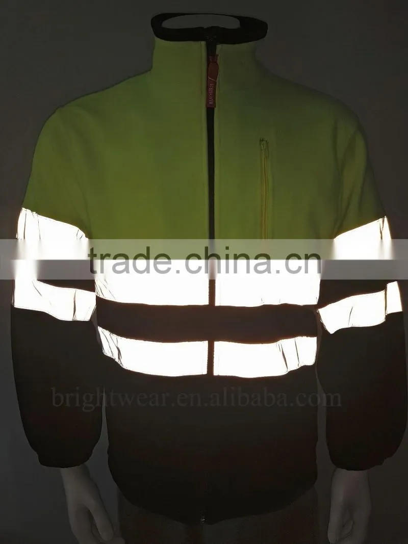 Men's top two-color high visibility polar jacket safety sweatshirt with reflective tapes
