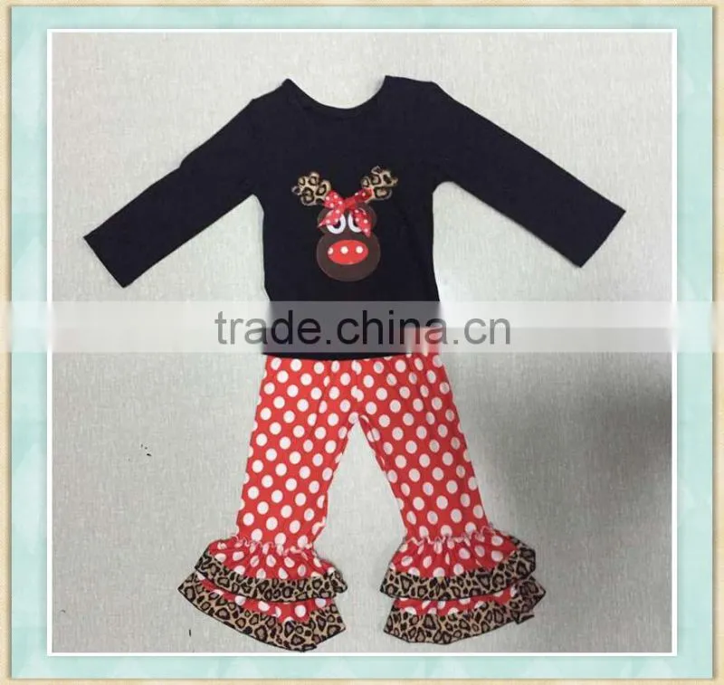 Factory price wholesale sales clothing Girl Christmas fashion embroidery blouses and trouser suits baby girl boutique clothing s
